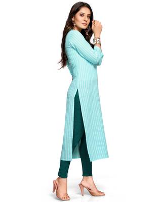 Sky-blue printed cotton ethnic-kurtis 3