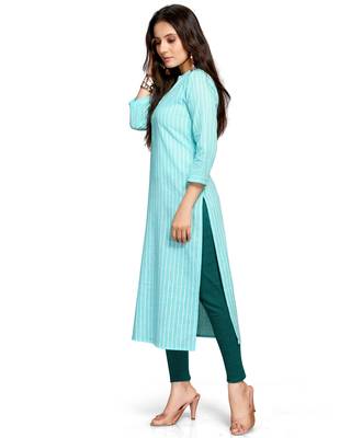 Sky-blue printed cotton ethnic-kurtis 4