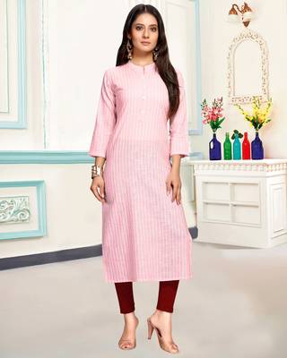 Baby-pink printed cotton ethnic-kurtis 1