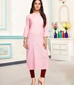 Baby-pink printed cotton ethnic-kurtis