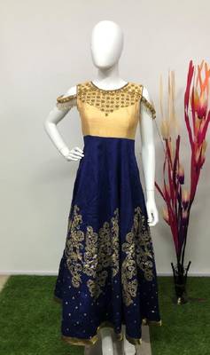 Cream hand embroidery art silk salwar 1