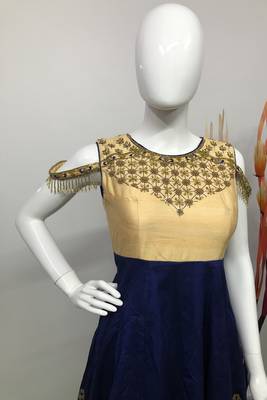 Cream hand embroidery art silk salwar 2