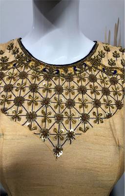 Cream hand embroidery art silk salwar 3