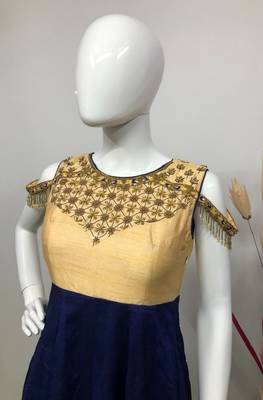 Cream hand embroidery art silk salwar 4