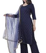 AL-AHAD Solid Printed Rayon Kurti With Palazzo & Worked Dupatta Set.
