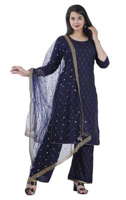 AL-AHAD Solid Printed Rayon Kurti With Palazzo & Worked Dupatta Set. 2