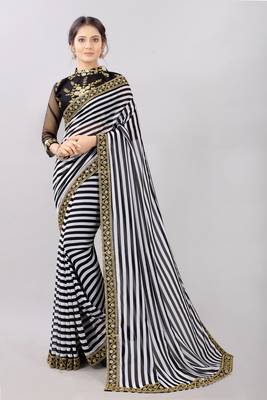 White printed georgette saree with blouse 1