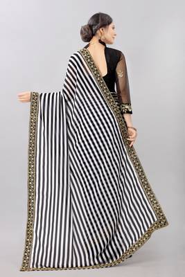 White printed georgette saree with blouse 2