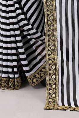 White printed georgette saree with blouse 3
