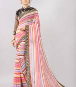 Pink printed georgette saree with blouse