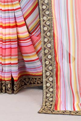 Pink printed georgette saree with blouse 3