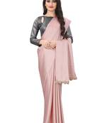 Light peach plain satin saree with blouse