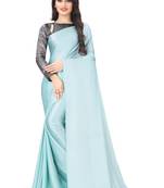 Light blue plain satin saree with blouse