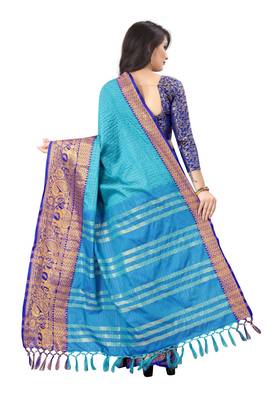 Blue woven cotton silk saree with blouse 2