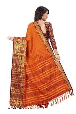 Orange woven cotton silk saree with blouse 2