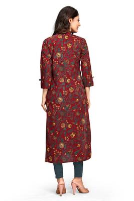 Maroon printed cotton ethnic-kurtis 3