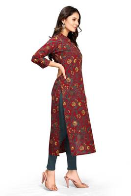 Maroon printed cotton ethnic-kurtis 4