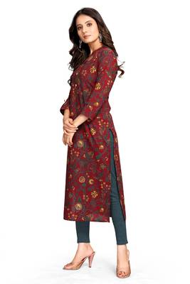 Maroon printed cotton ethnic-kurtis 5