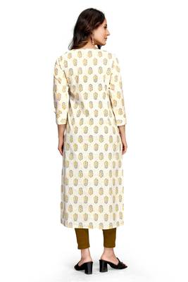 Beige printed cotton ethnic-kurtis 3