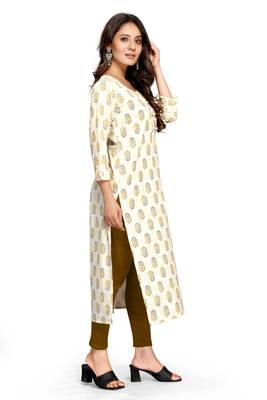 Beige printed cotton ethnic-kurtis 4