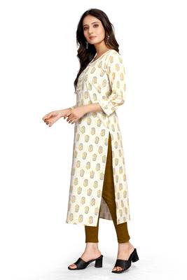 Beige printed cotton ethnic-kurtis 5