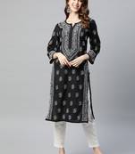 ADA Black Hand Embroidered Cotton Lucknow Chikankari Women Kurta - A220801