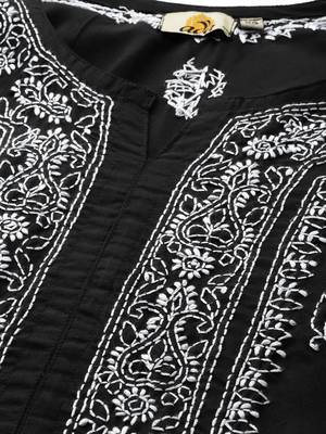 ADA Black Hand Embroidered Cotton Lucknow Chikankari Women Kurta - A220801 5