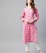 Ada Hand Embroidered Pink Cotton Lucknow Chikan Kurti
