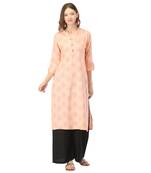 Peach printed rayon long-kurtis