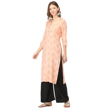 Peach printed rayon long-kurtis 3