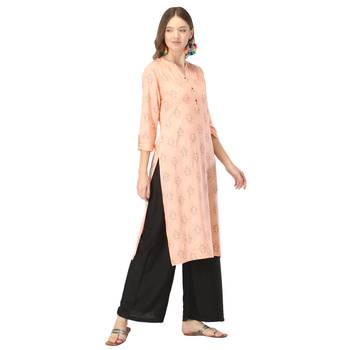 Peach printed rayon long-kurtis 4