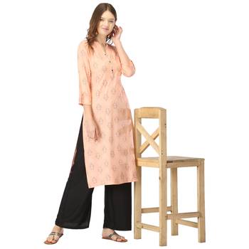 Peach printed rayon long-kurtis 5