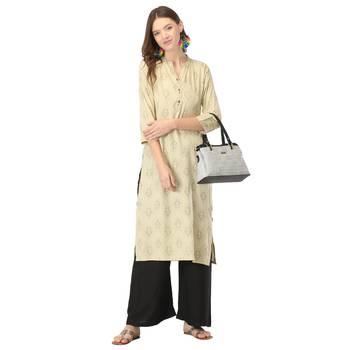 Light-beige printed rayon long-kurtis 5