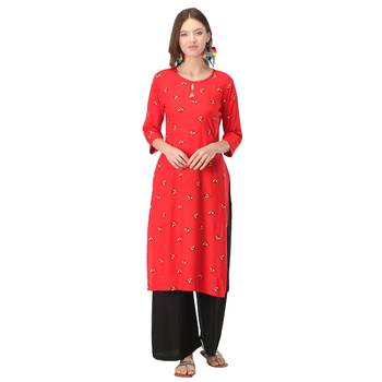Red printed rayon long-kurtis 1