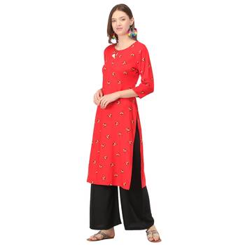 Red printed rayon long-kurtis 3