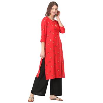 Red printed rayon long-kurtis 4