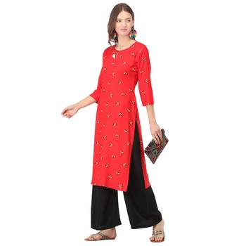 Red printed rayon long-kurtis 5