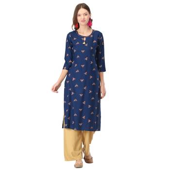 Blue printed rayon long-kurtis 1