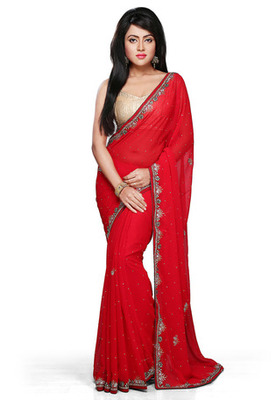 stone work chiffon saree