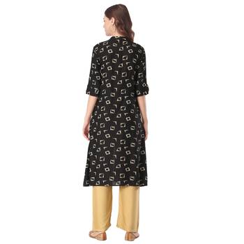 Black printed rayon long-kurtis 2