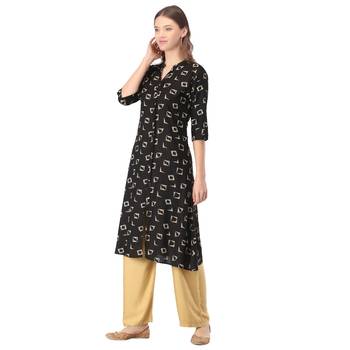 Black printed rayon long-kurtis 3