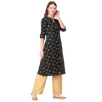 Black printed rayon long-kurtis 4
