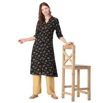 Black printed rayon long-kurtis 5