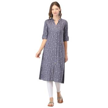 Grey printed rayon long-kurtis 1