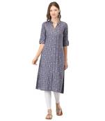 Grey printed rayon long-kurtis