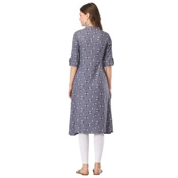 Grey printed rayon long-kurtis 2