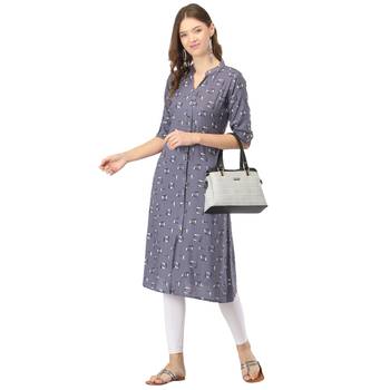 Grey printed rayon long-kurtis 5
