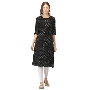 Black printed rayon long-kurtis 1