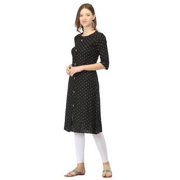 Black printed rayon long-kurtis 3
