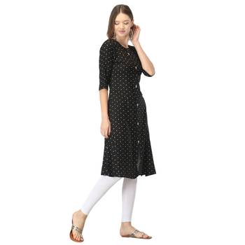 Black printed rayon long-kurtis 4